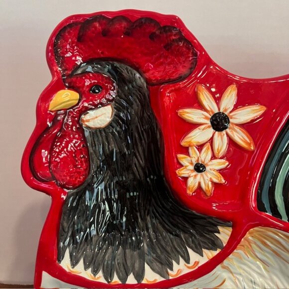 Fitz & Floyd Gourmet Homestead ROOSTER Divided Ceramic Serving Tray Platter - Picture 2 of 5